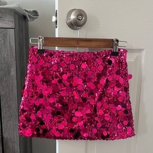 French Kyss Fuchsia Sequin Mini Skirt